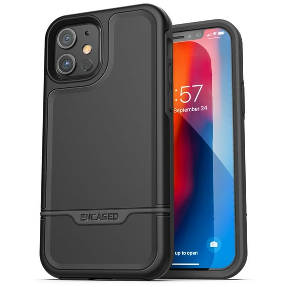 Encased Protective Apple iPhone 12 Case (2020 Rebel Armor) Heavy Duty Full Body Rugged Cover - Black
