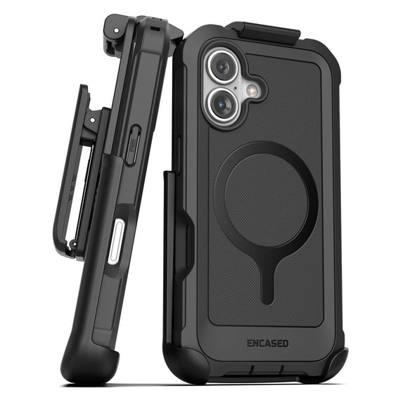 Encased Protective Belt Case for iPhone 16 with Built-In Screen Protector and Phone Holster Clip (Compatible with MagSafe) Heavy-Duty Hybrid Rugged Cover