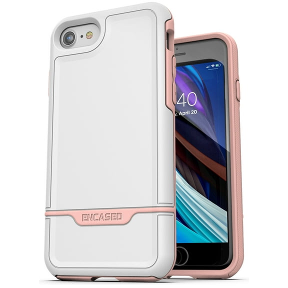 Encased Protective iPhone SE Case Pink (2020/2022 Rebel Armor) Military Grade Heavy Duty Full Body Cover (White/Pink)