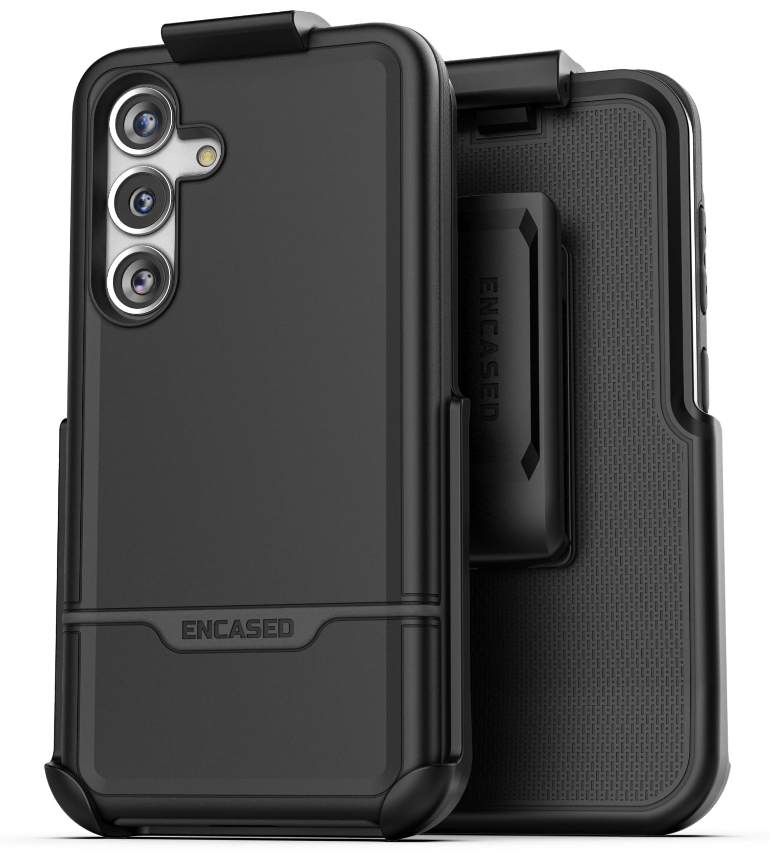 Encased Rebel Designed for Samsung Galaxy S24 Belt Clip Case (2024) Protective Phone Case with Holster (Black)
