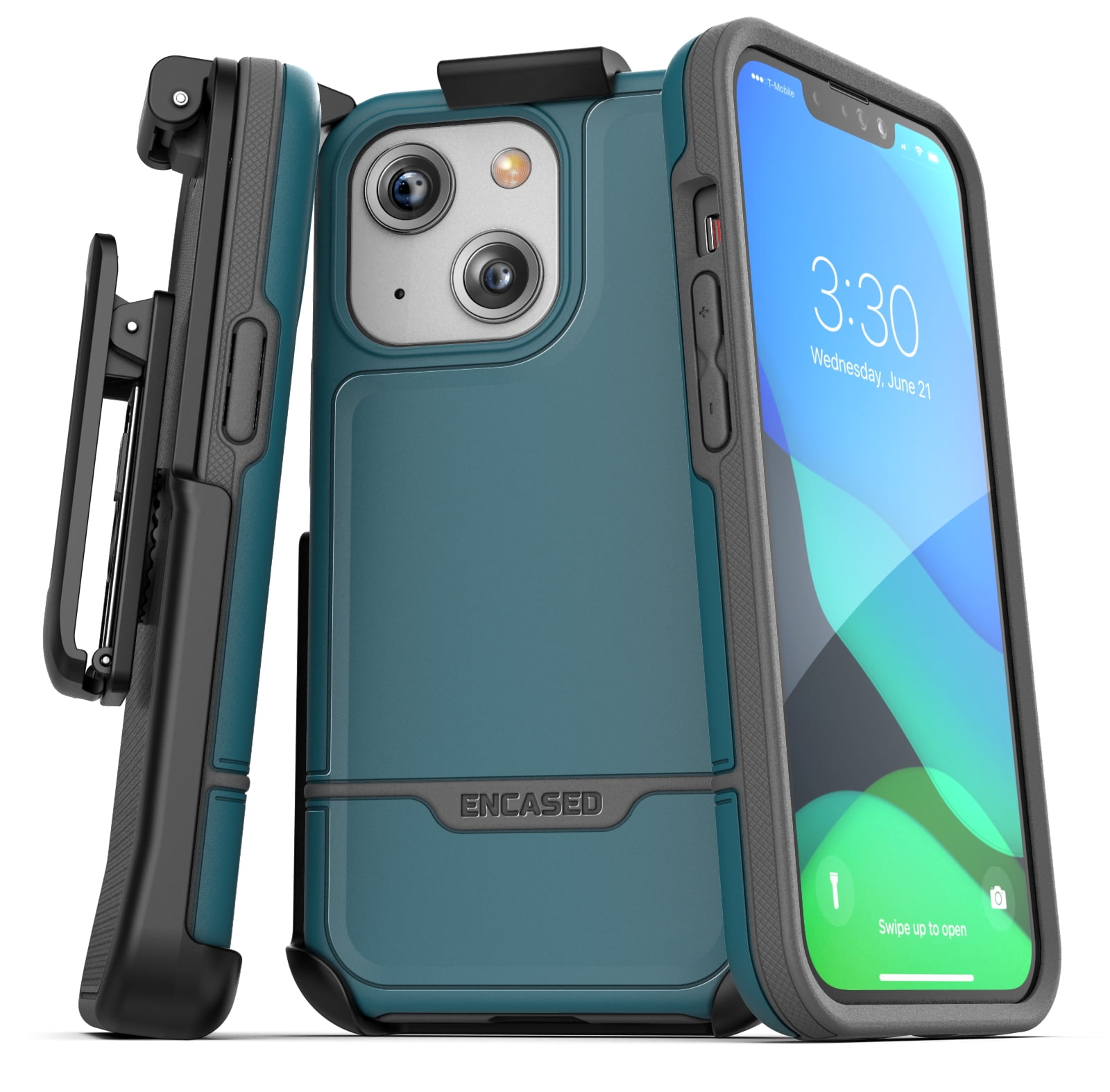 Encased Rebel Designed for iPhone 13 Belt Clip Case (2021) Protective Shockproof Case with Holster (Blue)