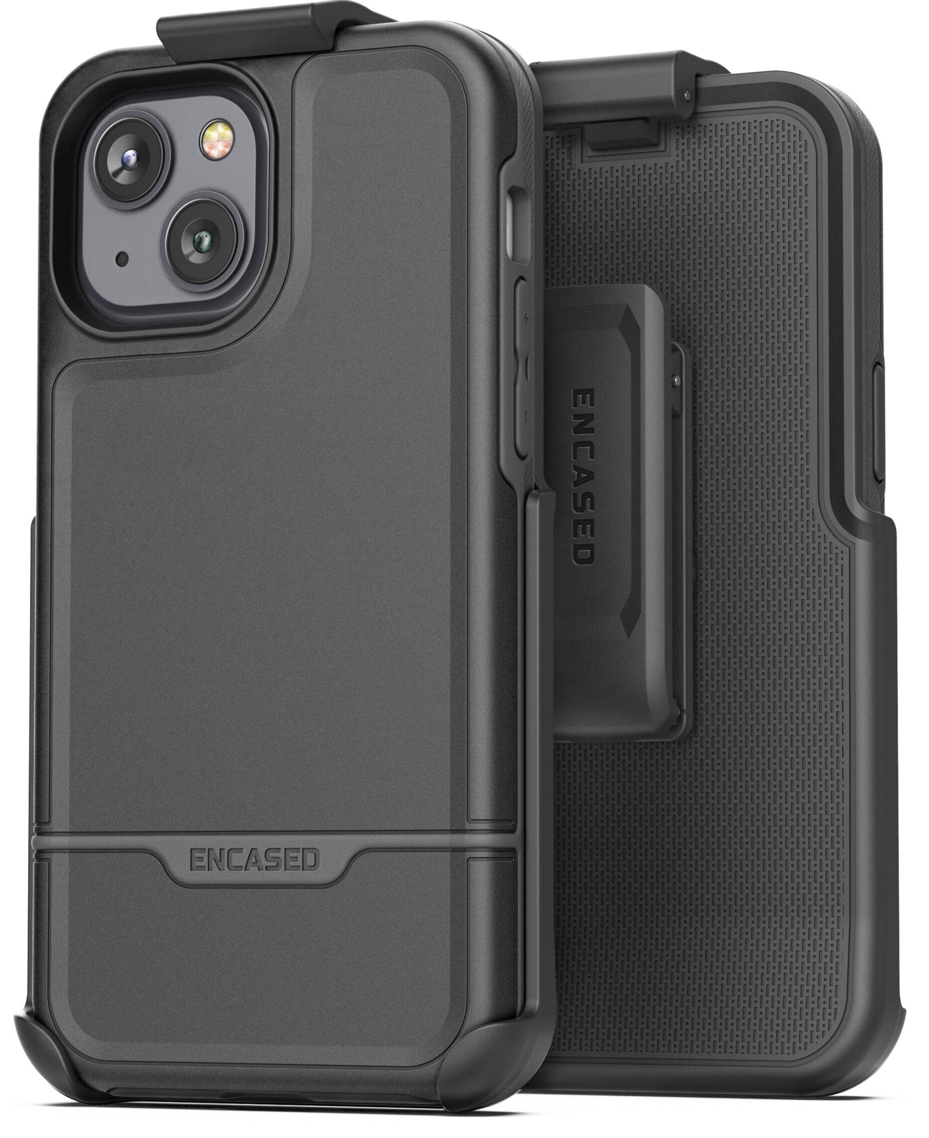 Encased Rebel Holster Designed for iPhone 14 PLUS Case with Belt Clip - Ultra Protective Heavy Duty Phone Case (Black)