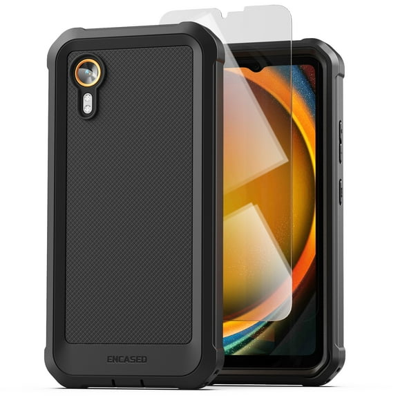 Encased Rugged Galaxy Xcover 7 Case with Screen Protector (Falcon Series) Protective Dual-Layer Shockproof Cover (Black)