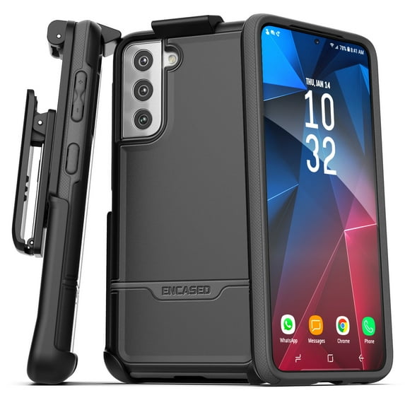 Encased Samsung Galaxy S21 Belt Clip Case (Rebel Series) (2021) Protective Heavy Duty Holster Case - Black