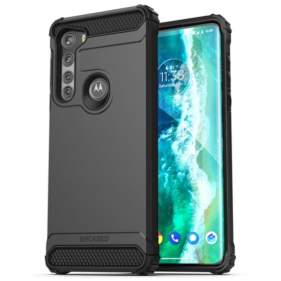 Encased Scorpio Designed for Motorola Edge Case (2020) Protective Rugged Phone Cover (Black)