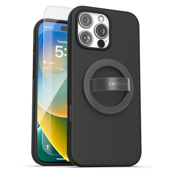 Encased Silicone Grip Case for iPhone 16 Pro with Removable Magnetic Phone Holder (Compatible with MagSafe) - Black