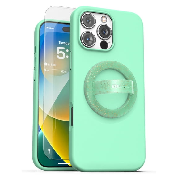 Encased Silicone Grip Case for iPhone 16 Pro with Removable Magnetic Phone Holder (Compatible with MagSafe) - Mint Green