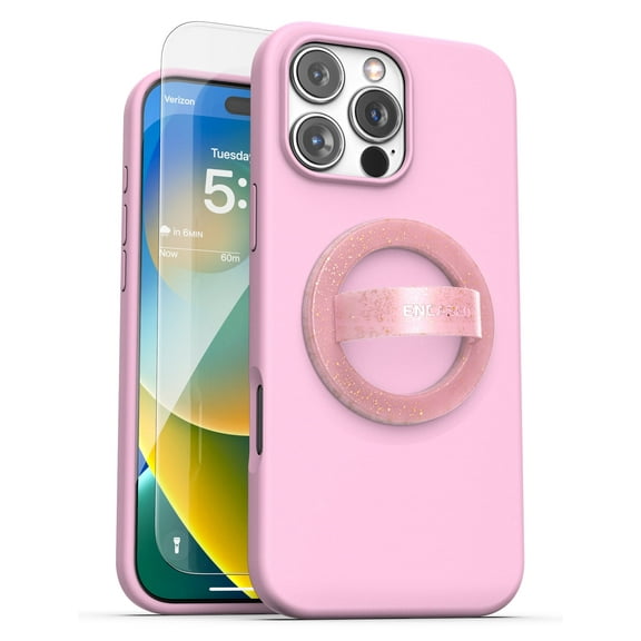 Encased Silicone Grip Case for iPhone 16 Pro with Removable Magnetic Phone Holder (Compatible with MagSafe) - Pink