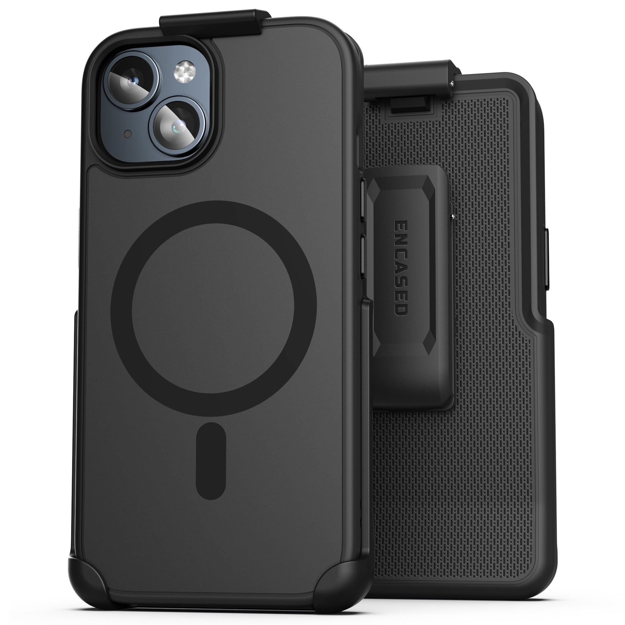 Encased SlimShield Designed for iPhone 15 Belt Clip Case with Holster (Compatible with MagSafe) Black