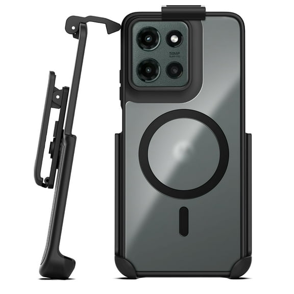 Encased SlimShield for Moto G 2025 Case with Belt Clip - Dual Hybrid Translucent Cover and Phone Holster (Black)