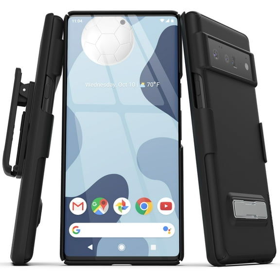 Encased Slimline Designed for Google Pixel 6 Pro Belt Clip Case with Kickstand (2021) Ultra Thin Case with Holster (Black)