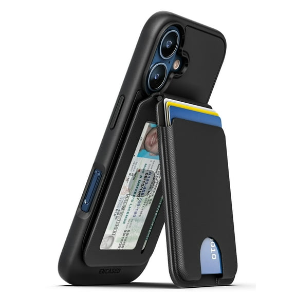 Encased for iPhone 17 Wallet Case with Removable Magnetic Hinged Card Holder and Stand (Compatible with MagSafe) Black