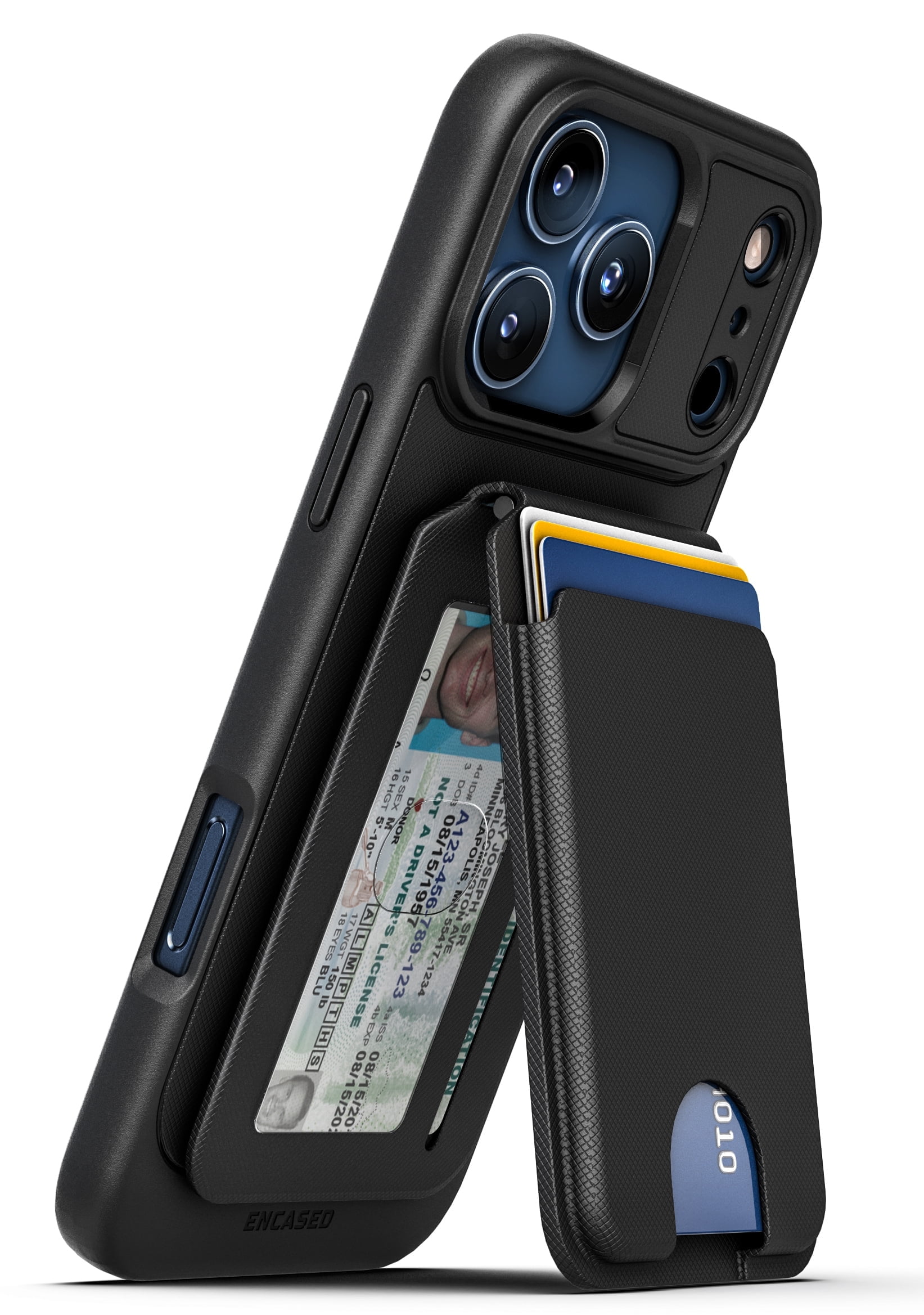 Encased for iPhone 17 Pro Max Wallet Case with Removable Magnetic Hinged Card Holder and Stand (Compatible with MagSafe) Black