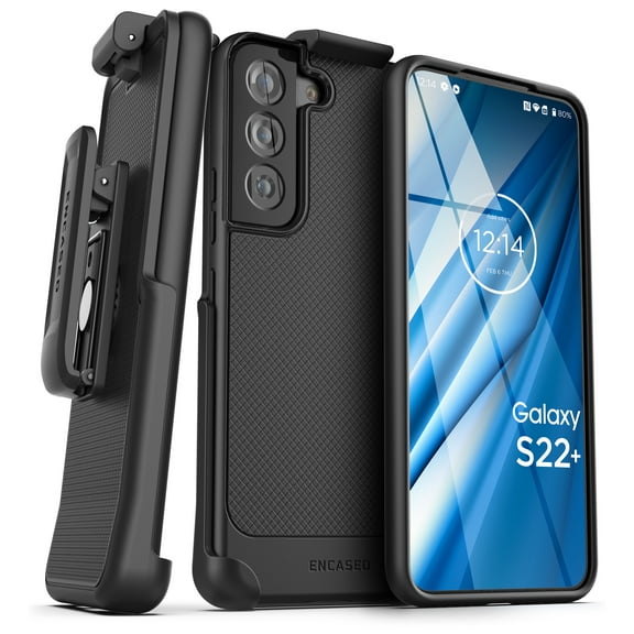 Encased Thin Armor Designed for Samsung Galaxy S22 Plus Belt Clip Case, Slim Fit Phone Case with Holster (Matte Black)