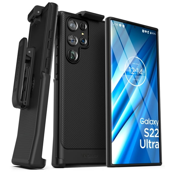 Encased Thin Armor Designed for Samsung Galaxy S22 Ultra Belt Clip Case, Slim Fit Phone Case with Holster (Matte Black)