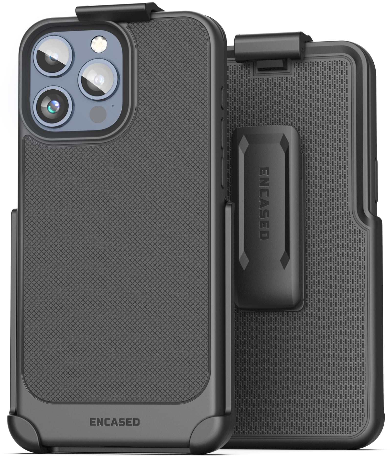 Encased Thin Armor Designed for iPhone 15 Pro Belt Clip Case, Slim Phone Case with Holster (Black)