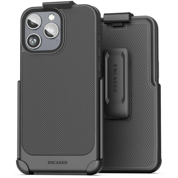 Encased Thin Armor Designed for iPhone 15 Pro Max Belt Clip Case, Slim Phone Case with Holster (Black)