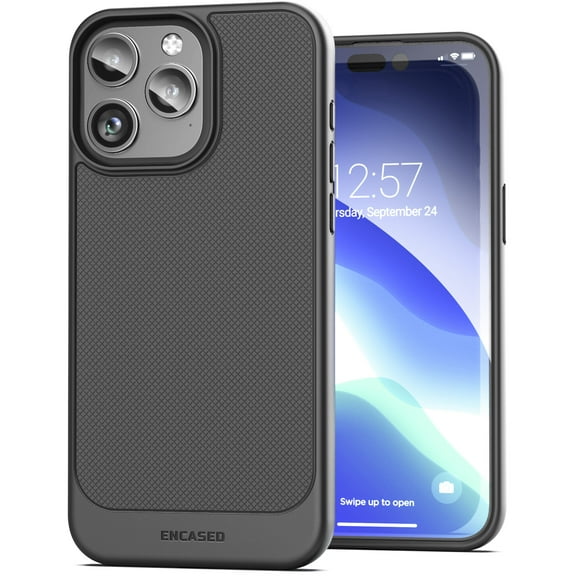 Encased Thin Armor Designed for iPhone 15 Pro Phone Case, Ultra Slim Grip Case (Matte Black)