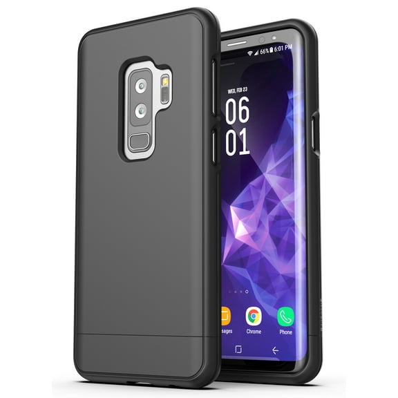 Encased Ultra Slim Black Case for Samsung S9 Plus Case (SlimShield series) Super Thin, Hard Protective Snap-on Cover with Rubberized Grip for Galaxy S9 Plus (S9+ 2018 Phone Release) Smooth Black