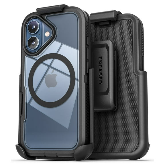 Encased for iPhone 17 Protective Case with Belt Clip (Compatible with MagSafe) Shockproof Dual-Layer Frosted Case and Phone Holster (Black)