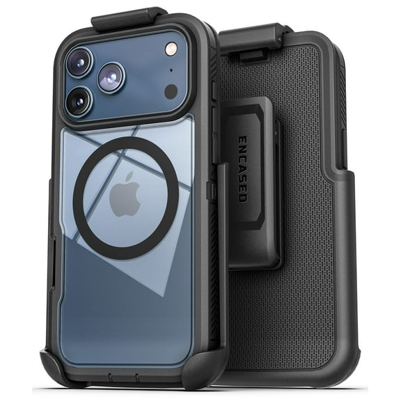 Encased for iPhone 17 Pro Protective Case with Belt Clip (Compatible with MagSafe) Shockproof Dual-Layer Frosted Case and Phone Holster (Black)
