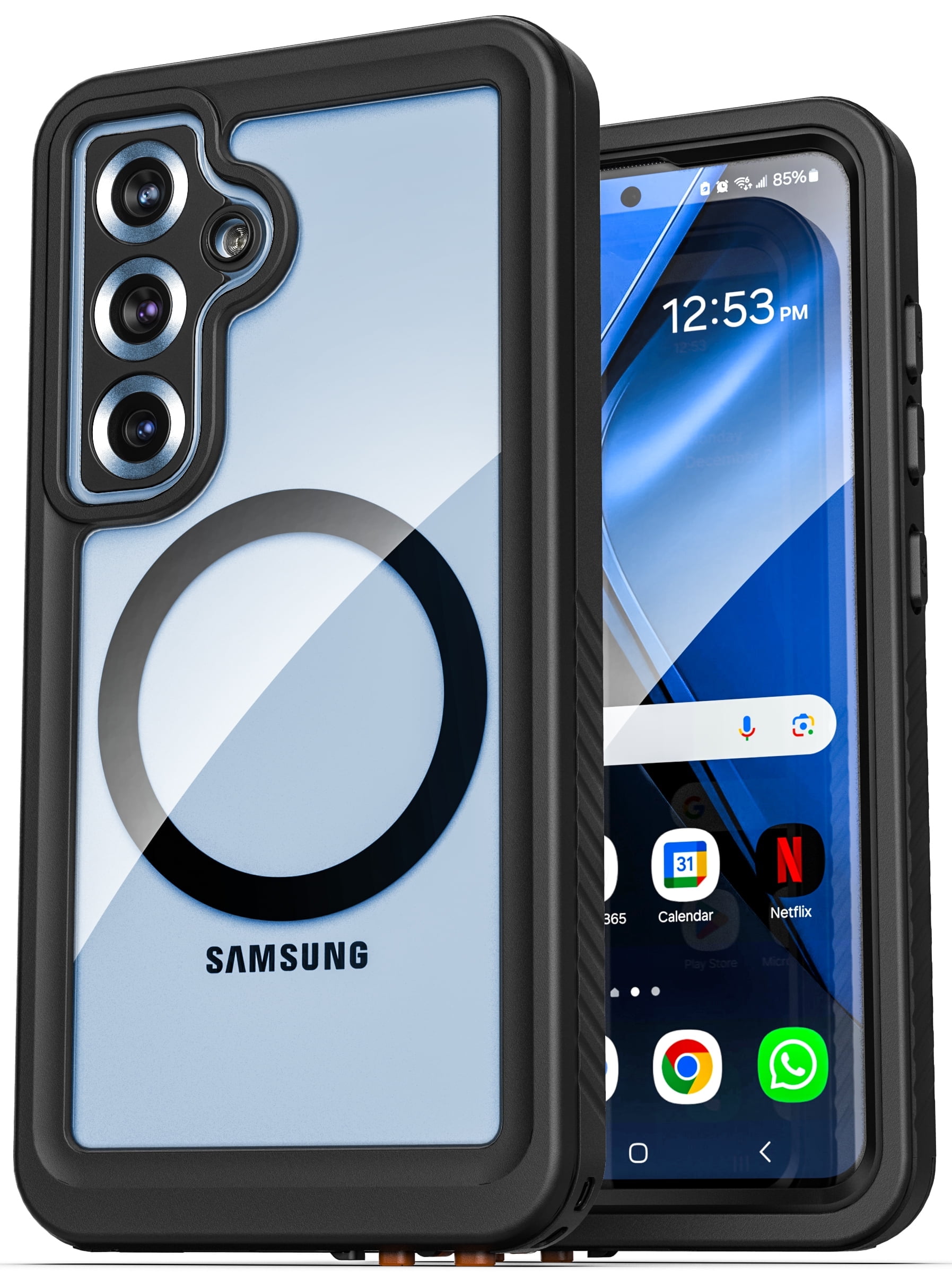 Encased Waterproof Case Designed for Samsung Galaxy S25 (IP68) Full Body Protective Phone Case with Screen Protector Built-in (Clear/Black)