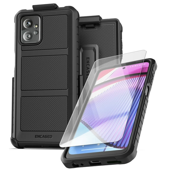 Encased X-Armor for Moto G Power 5G 2023 Case with Belt Clip Phone Holster and Screen Protector - Motorola G Power (Black)