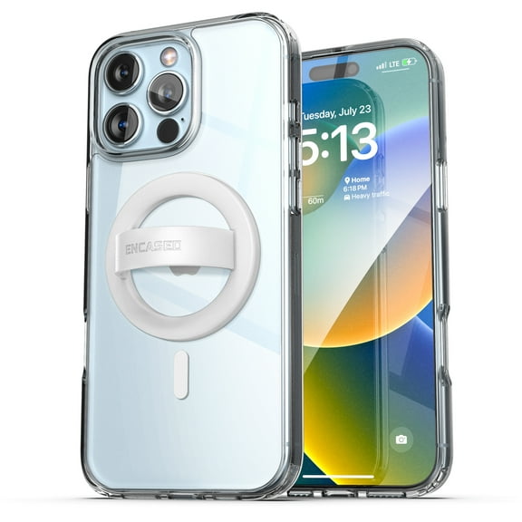 Encased for iPhone 16 Pro Case with Magnetic Phone Holder Grip (Compatible with MagSafe) Soft-Feel Silicone Finger Loop (Clear)