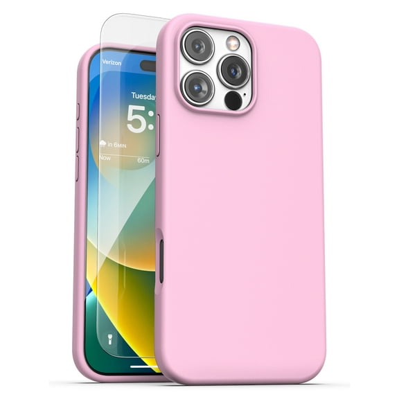 Encased for iPhone 16 Pro Silicone Case with Screen Protector, Silk-Touch Magnetic Grip Cover (Compatible with MagSafe) Pink