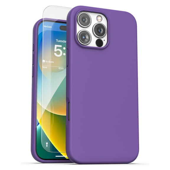 Encased for iPhone 16 Pro Silicone Case with Screen Protector, Silk-Touch Magnetic Grip Cover (Compatible with MagSafe) Purple