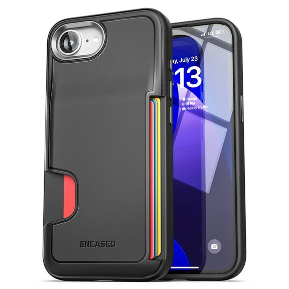 Encased for iPhone 16e Wallet Case (Cache Series) - Slim Protective Phone Case with Card Holder Slot (Black)