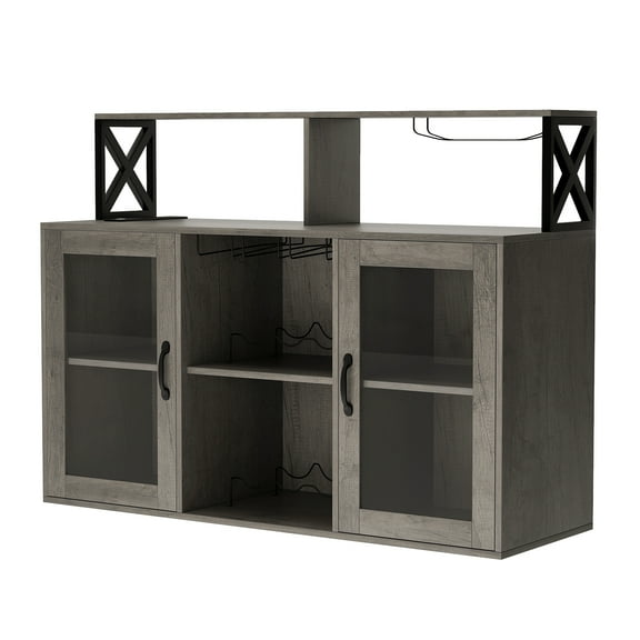 Encatidor Bar Cabinet with Power Socket, Wine Cabinet with LED Light and Glass Shelf, Storage Buffet Cabinet Coffee Bar Wine Cabinet, Wine Cabinet with Shelf