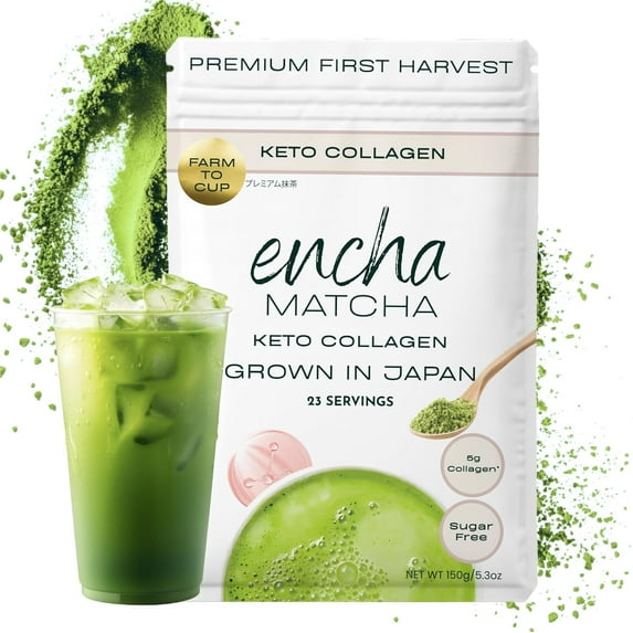 Encha Matcha Latte Powder - Keto Collagen Matcha Powder - First Harvest - Premium Japanese Macha - 150g / 5.3oz