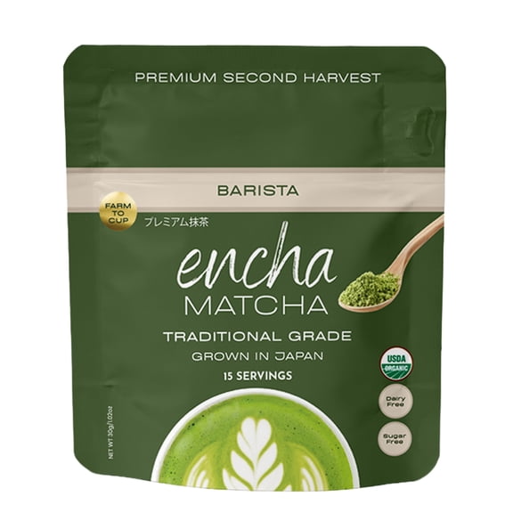 Encha Matcha Powder Barista Grade Latte Organic Matcha Powder 100% Japanese Matcha Green Tea Powder for Lattes & Everyday Culinary Recipes, Smooth Milk-Friendly Blend, Unsweetened, 30g / 1.06 oz