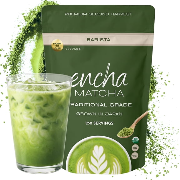 Encha Matcha Powder Barista Grade Latte Organic Matcha Powder 100% Japanese Matcha Green Tea Powder for Lattes & Everyday Culinary Recipes, Smooth Milk-Friendly Blend, Unsweetened, 500g /17.64 oz