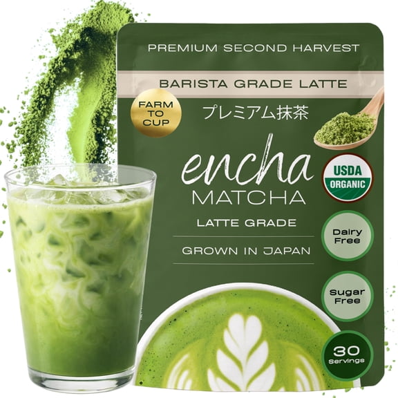Encha Matcha Powder Barista Grade Latte Organic Matcha Powder 100% Japanese Matcha Green Tea Powder for Lattes & Everyday Culinary Recipes, Smooth Milk-Friendly Blend, Unsweetened, 60g / 2.12 oz
