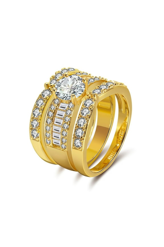 Enchanment Wedding Ring Set for Women 3pc Cz Engagement Matching Band Ginger Lyne Collection