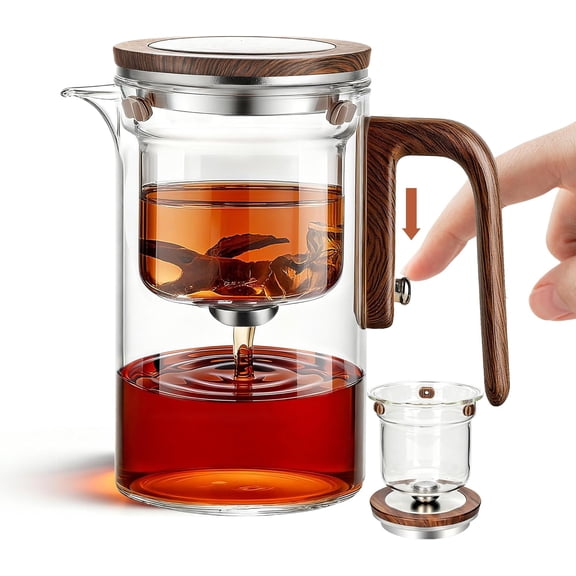 Enchant Series Glass Magic Teapot with Magnetic Infuser, Modern Personal Tea Pot for Loose Leaf Tea Visual Brewing Easy Clean - 20.12 oz