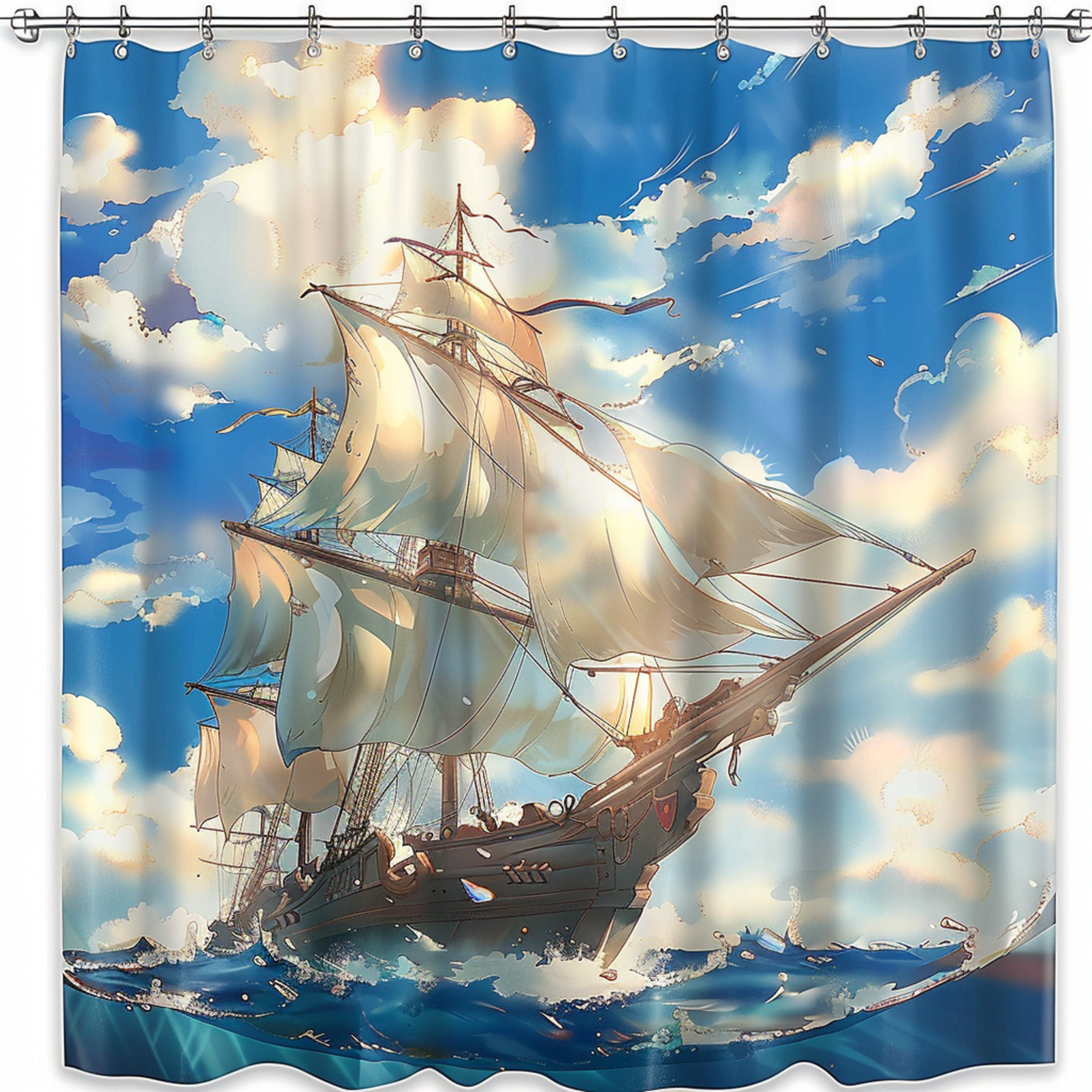 Enchant your bathroom with a Skybound Castle Shower Curtain Misty