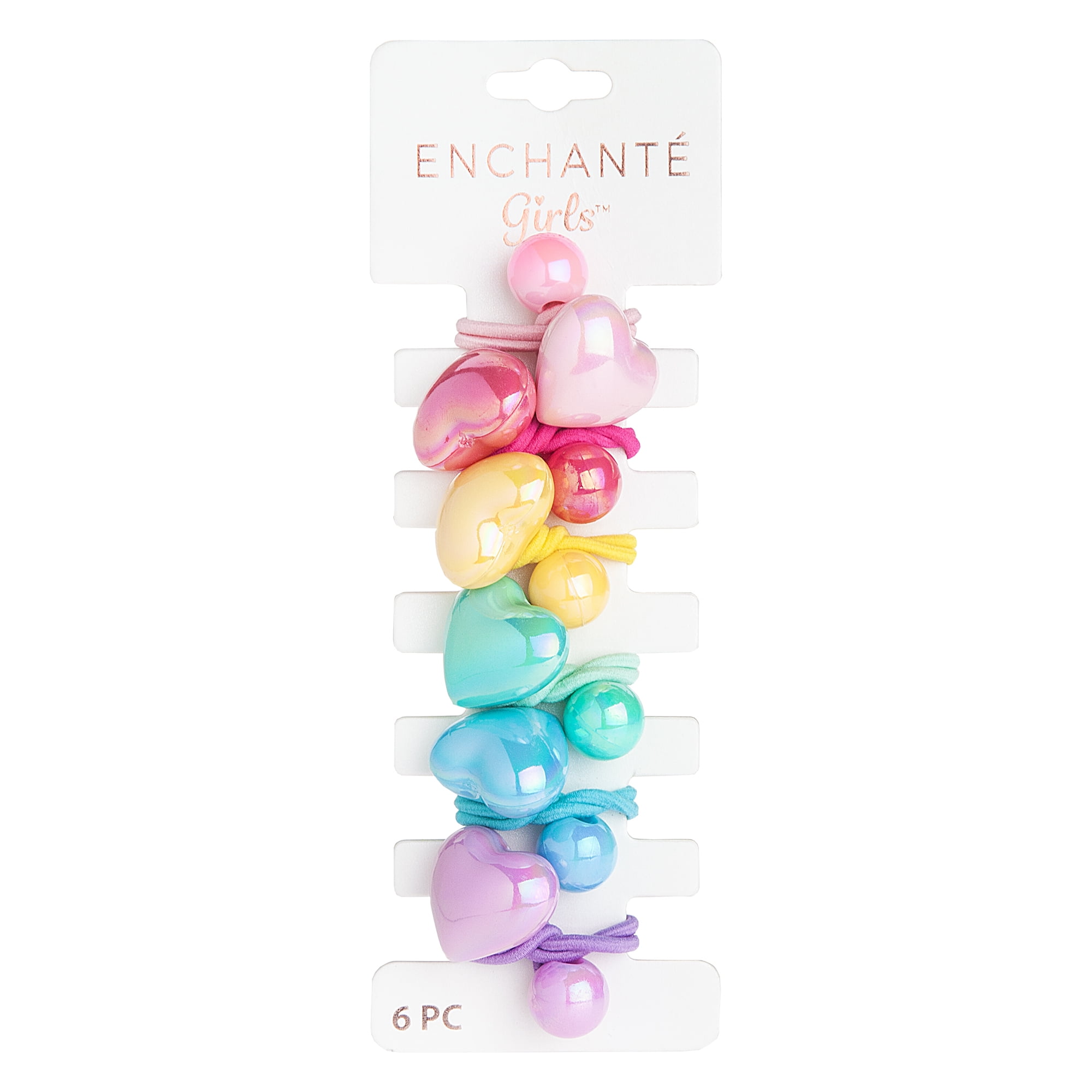 Enchante Accessories Kids, Bright Heart Knockers Elastic Ponytail Holder Hair Ties, Assorted Colors, 6 Ct