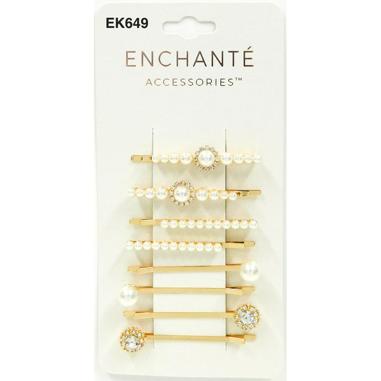 Enchante Hair Rhinestone and Pearl Bobby Pins Set, Gold, 8 ct, Size: Small