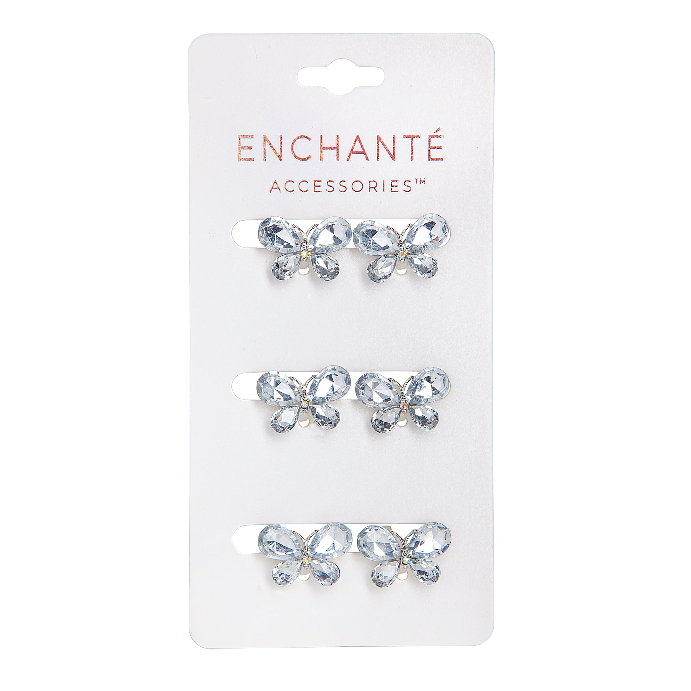 Enchante Hair Stone Butterfly Barrette Hair Clips, 6 Pieces