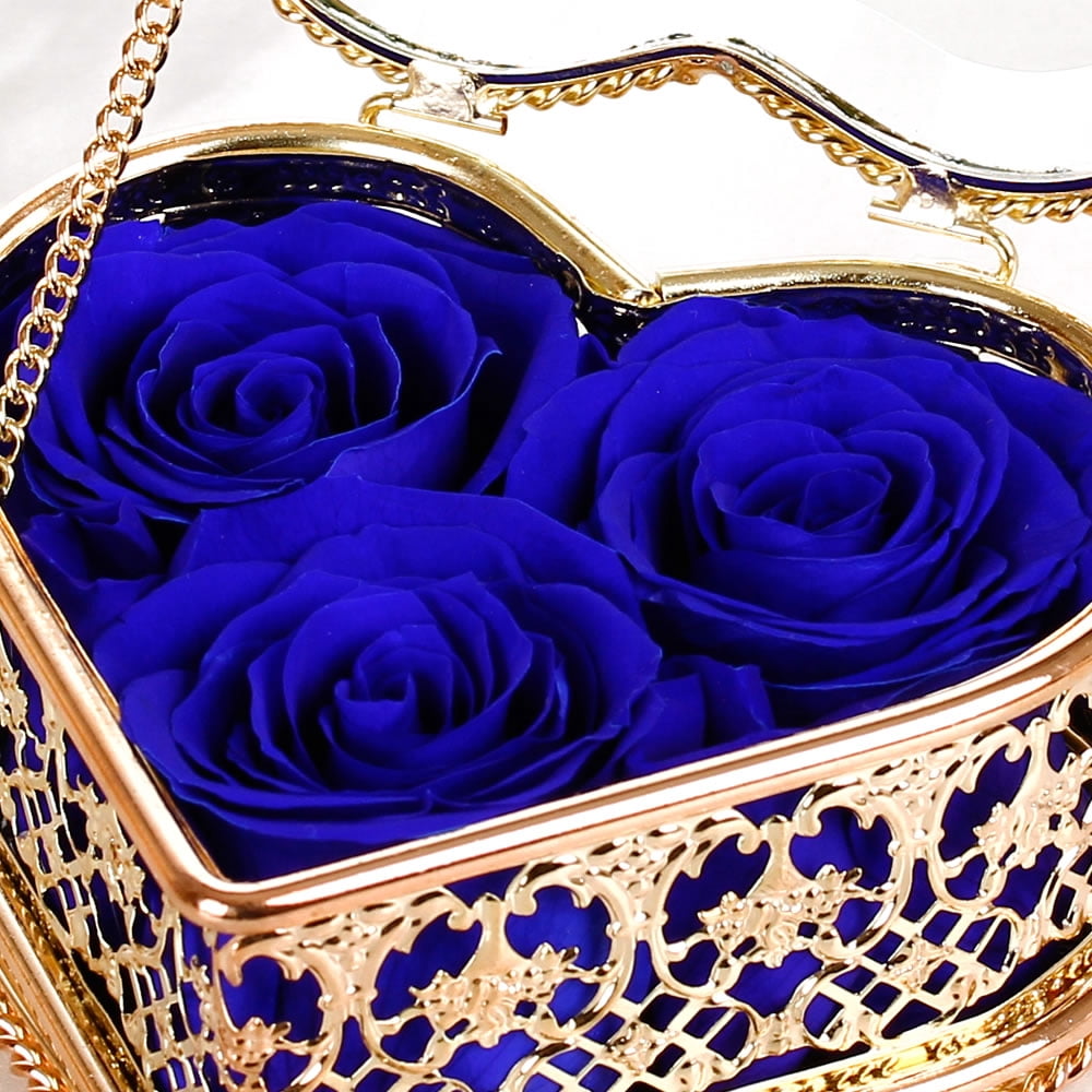 Enchante Preserved Forever Rose Vintage Heart Jewelry Box, Wedding Anniversary Birthday Valentine's Day Mother's Day Gift Eternity Flower, Blue