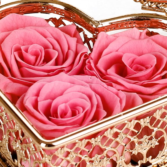 Enchante Preserved Forever Rose Vintage Heart Jewelry Box, Wedding Anniversary Birthday Valentine's Day Mother's Day Gift Eternity Flower, Pink
