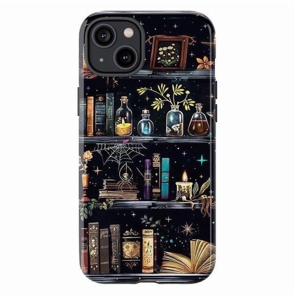 Enchanted Apothecary Bookshelf Phone Case for iPhone 16 15 14 13 12 11 Pro Max, Mini & Plus – Magical Potions, Herbs, Books & Candle Art