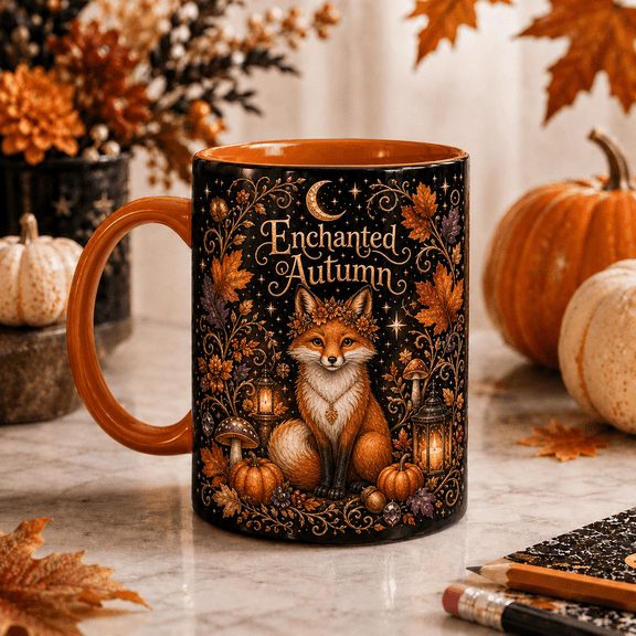 Enchanted Autumn Fox Ceramic Mug, Cozy Fall Gift for Fox Lovers