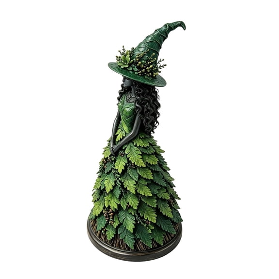 Enchanted Autumn Witch Figurine, 8 inch Halloween Forest Spell Witch Figurine, Autumn Witch Halloween Ornament for Mantel & Shelf, Enchanted Fall Harvest Centerpiece(Green)