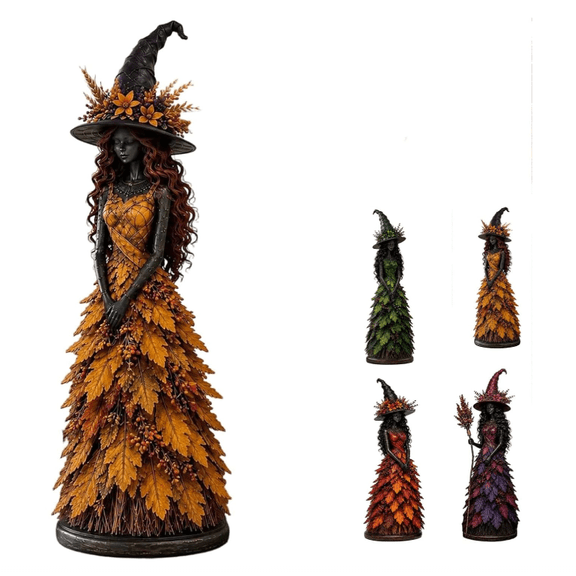 Enchanted Autumn Witch Figurine, Autumn Witch Halloween Ornament,Leaf Angel Girls Resin Home Garden Decor for Outside,Gothic Seasonal Fairy Harvest Decor for Home