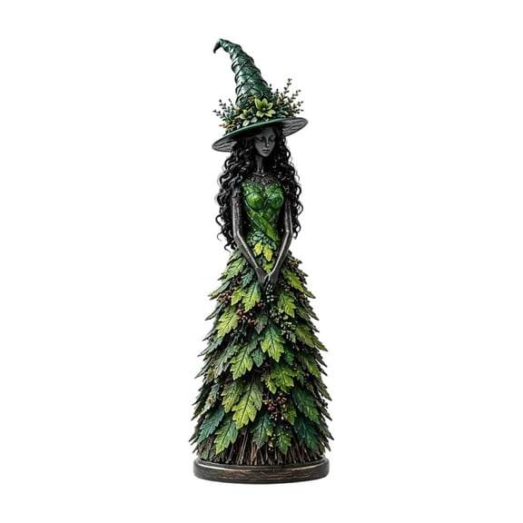 Enchanted Autumn Witch Figurine, Fall Gothic Witch Decor Halloween Tabletop Statue with Leaf Gown, Seasonal Resin Witch Decoration for Mantel Shelf Home，Midnight Bloom, Forest Spell