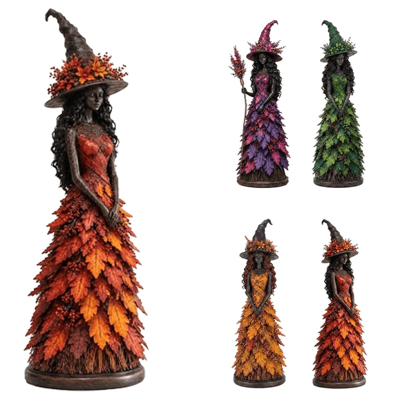 Enchanted Autumn Witch Figurine, Halloween Witch Statue (Autumn Ember) | Fall Tabletop Decor, Witch Shelf Decoration for Mantel Fireplace Tiered Tray, Gothic Harvest Home Halloween Decor Gift